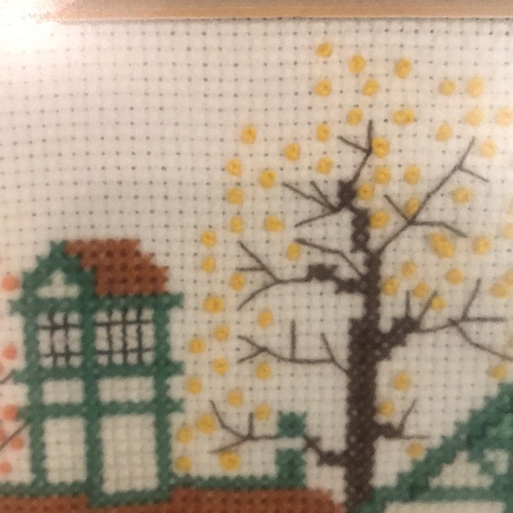 Americana Vintage Framed Folk Art Sampler Crewel  Needlepoint 17”x13 1/4” - Picture 8 of 9